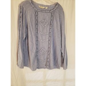 Women's Caffe Marrakesh Boho Long Sleeve Blue Top Size XL